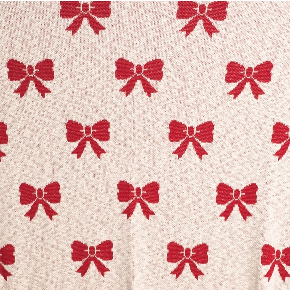 JINGLES & JOY Red Bow Knitted CHRISTMAS Holiday Throw Blanket Red and Beige - Picture 4 of 7